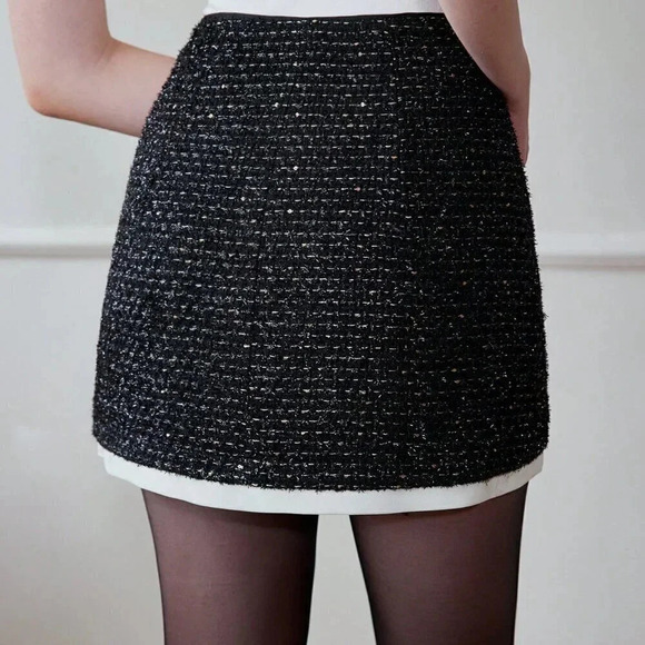 Black Elegant Women's Contrast Binding Flap Detail Skirt - Picture 8 of 9